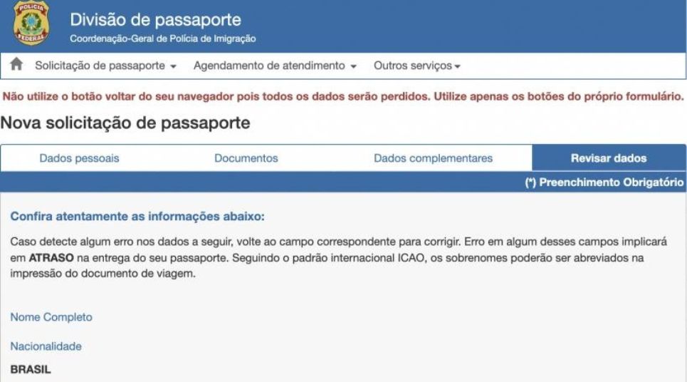 Emissão do passaporte